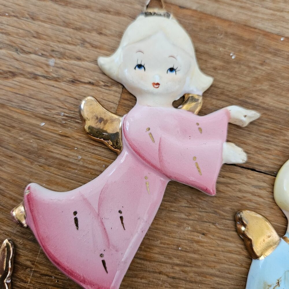 Yona Vintage MCM 50s 60s Ceramic Handmade Japan Christmas Angels Ornament Set 3 - Picture 3 of 5